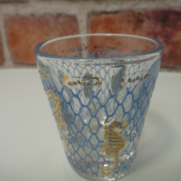 CULVER Unsigned  Gold Leaf Blue Net Seahorse  Shot Glass Seafare Collection - Picture 3 of 10